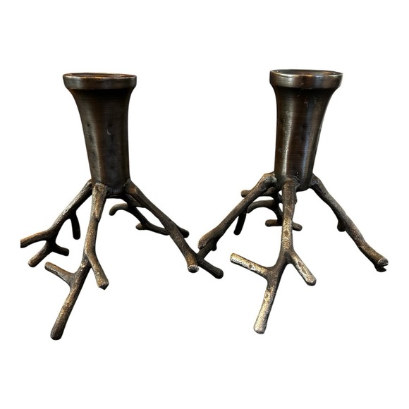 Metal Branch‎ Taper Candleholders Set Of 2 approx 8